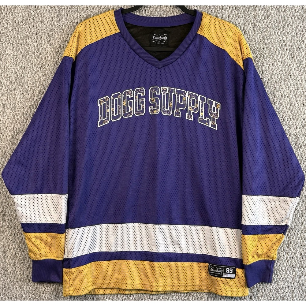 Y2K Dogg Supply Snoop Dogg 93 Mesh Hockey Jersey Purple Gold Small